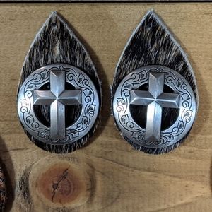Cowhide Concho Earrings